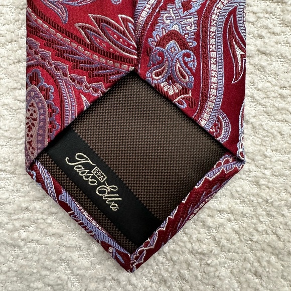 Tasso Elba Men’s Necktie 100% Silk Red Paisley Print - Picture 2 of 9